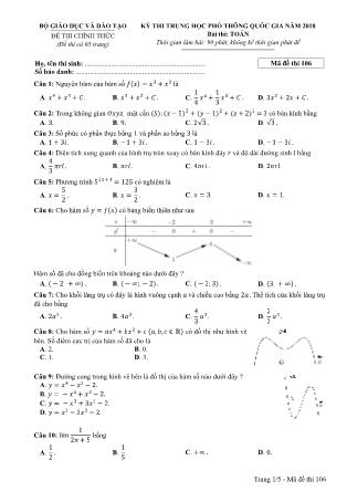 Đề thi Trung học phổ thông quốc gia môn Toán học Lớp 12 - Đề số 6 - Năm học 2017-2018