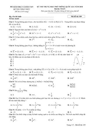 Đề thi Trung học phổ thông quốc gia môn Toán học Lớp 12 - Đề số 9 - Năm học 2017-2018