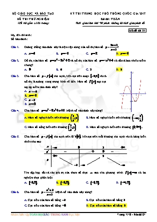 Đề thi Trung học phổ thông quốc gia môn Toán học Lớp 12 - Đề số 1 - Năm học 2016-2017