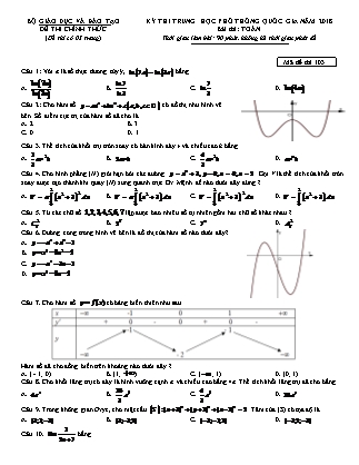 Đề thi Trung học phổ thông quốc gia môn Toán học Lớp 12 - Đề số 9 - Năm học 2016-2017