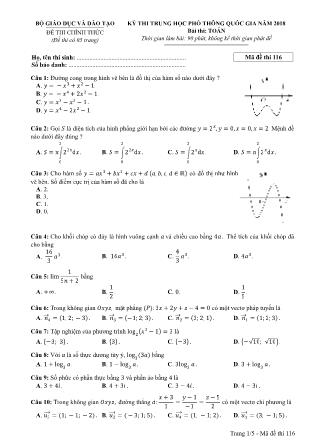 Đề thi Trung học phổ thông quốc gia môn Toán học Lớp 12 - Đề số 16 - Năm học 2017-2018