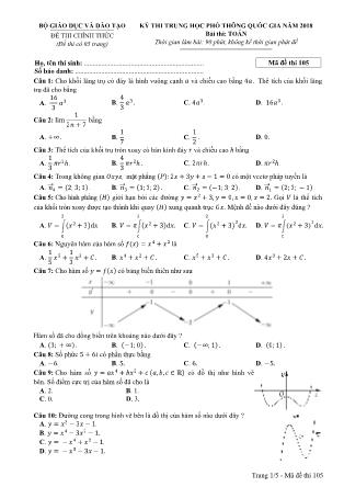 Đề thi Trung học phổ thông quốc gia môn Toán học Lớp 12 - Đề số 5 - Năm học 2017-2018