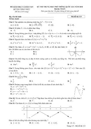 Đề thi Trung học phổ thông quốc gia môn Toán học Lớp 12 - Đề số 13 - Năm học 2017-2018