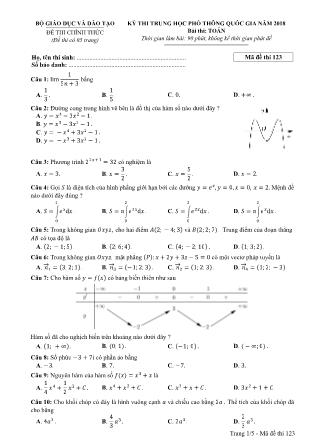 Đề thi Trung học phổ thông quốc gia môn Toán học Lớp 12 - Đề số 23 - Năm học 2017-2018