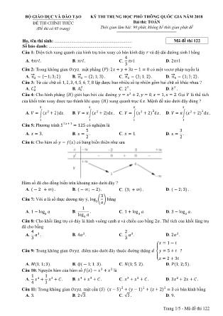 Đề thi Trung học phổ thông quốc gia môn Toán học Lớp 12 - Đề số 22 - Năm học 2017-2018