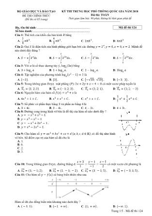 Đề thi Trung học phổ thông quốc gia môn Toán học Lớp 12 - Đề số 24 - Năm học 2017-2018