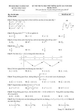 Đề thi Trung học phổ thông quốc gia môn Toán học Lớp 12 - Đề số 7 - Năm học 2017-2018