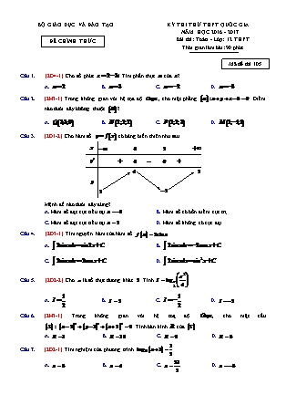 Đề thi Trung học phổ thông quốc gia môn Toán học Lớp 12 - Đề số 5 - Năm học 2016-2017