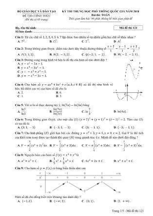 Đề thi Trung học phổ thông quốc gia môn Toán học Lớp 12 - Đề số 21 - Năm học 2017-2018