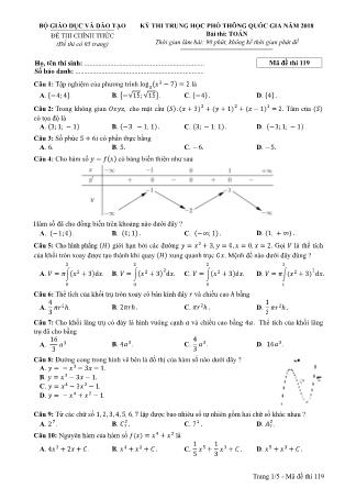 Đề thi Trung học phổ thông quốc gia môn Toán học Lớp 12 - Đề số 19 - Năm học 2017-2018