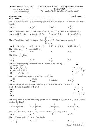Đề thi Trung học phổ thông quốc gia môn Toán học Lớp 12 - Đề số 17 - Năm học 2017-2018