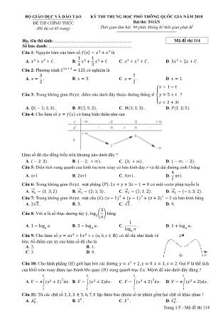 Đề thi Trung học phổ thông quốc gia môn Toán học Lớp 12 - Đề số 14 - Năm học 2017-2018