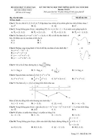 Đề thi Trung học phổ thông quốc gia môn Toán học Lớp 12 - Đề số 4 - Năm học 2017-2018