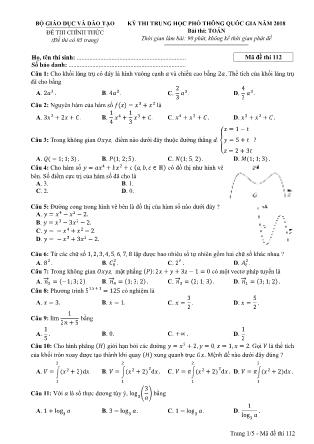 Đề thi Trung học phổ thông quốc gia môn Toán học Lớp 12 - Đề số 12 - Năm học 2017-2018