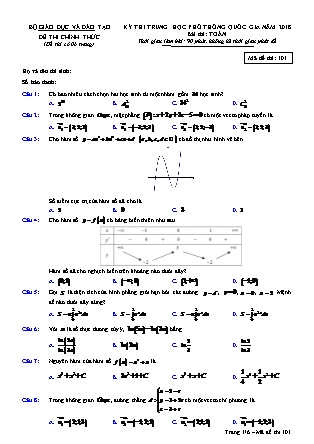 Đề thi Trung học phổ thông quốc gia môn Toán học Lớp 12 - Mã đề thi 101 - Năm học 2017-2018