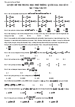 Đề thi Trung học phổ thông quốc gia môn Toán Lớp 12 - Đề số 1 - Năm học 2017-2018 - Lê Nguyên Thạch