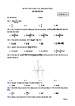 Đề thi Trung học phổ thông quốc gia môn Toán Lớp 12 - Đề số 1 - Năm học 2017-2018