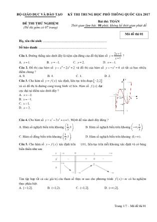 Đề thi Trung học phổ thông quốc gia môn Toán Lớp 12 - Đề số 1 (Chuẩn kiến thức)