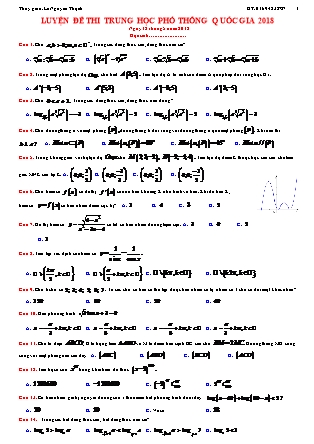Đề thi Trung học phổ thông quốc gia môn Toán Lớp 12 - Đề số 2 - Năm học 2017-2018 - Lê Nguyên Thạch