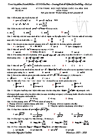 Đề thi Trung học phổ thông quốc gia môn Toán Lớp 12 - Đề số 4 - Năm học 2017-2018