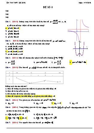 Đề thi Trung học phổ thông quốc gia môn Toán Lớp 12 - Đề số 6 - Năm học 2017-2018