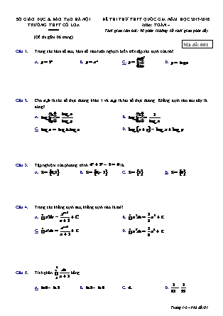 Đề thi Trung học phổ thông quốc gia môn Toán Lớp 12 - Học kì I - Năm học 2017-2018 - Trường THPT Cổ Loa