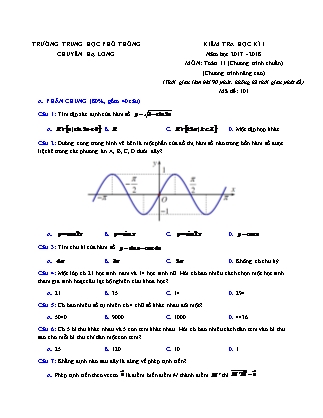 Đề thi Trung học phổ thông quốc gia môn Toán Lớp 12 - Học kì I - Năm học 2017-2018 - Trường THPT Chuyên Hạ Long