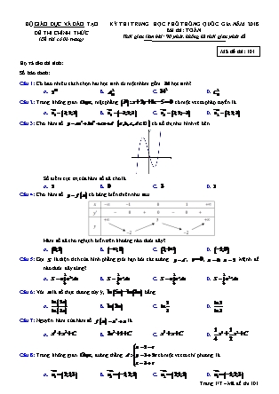 Đề thi Trung học phổ thông quốc gia môn Toán Lớp 12 - Mã đề thi 101