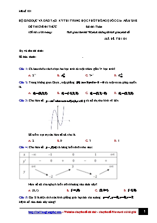 Đề thi Trung học phổ thông quốc gia môn Toán Lớp 12 - Mã đề thi 101 - Năm học 2017-2018