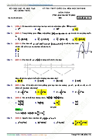 Đề thi Trung học phổ thông quốc gia môn Toán Lớp 12 - Năm học 2017-2018