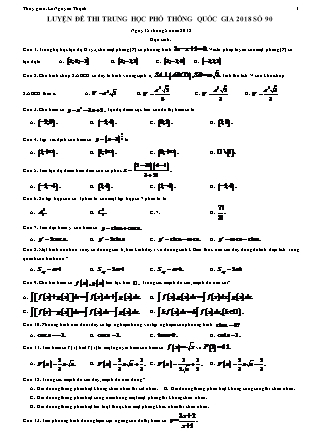 Đề thi Trung học phổ thông quốc gia môn Toán Lớp 12 - Năm học 2017-2018 - Lê Nguyên Thạch