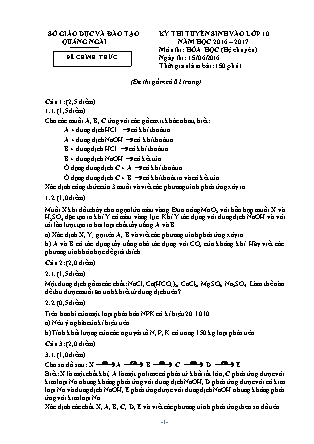 Đề thi tuyển sinh vào Lớp 10 môn Hóa học - Năm học 2016-2017 - Sở giáo dục và đào tạo Quảng Ngãi