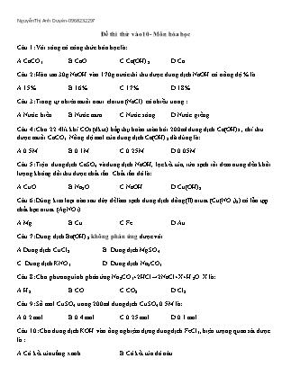 Đề thi tuyển sinh vào Lớp 10 môn Hóa học - Nguyễn Thị Anh Duyên