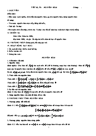 Giáo án môn Giải tích Lớp 12 - Tiết 69+70: Nguyên Hàm