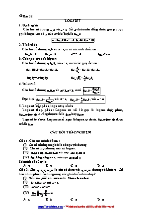 Giáo án môn Toán Lớp 12 - Bài 2: Logarit (Kèm đáp án)