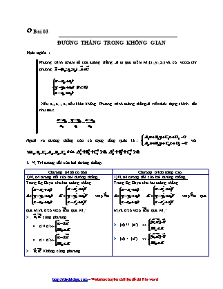 Giáo án môn Toán Lớp 12 - Bài 3: Đường thẳng trong không gian