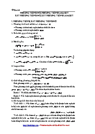 Giáo án môn Toán Lớp 12 - Bài 4: Phương trình mũ, phương trình logarit (Kèm đáp án)
