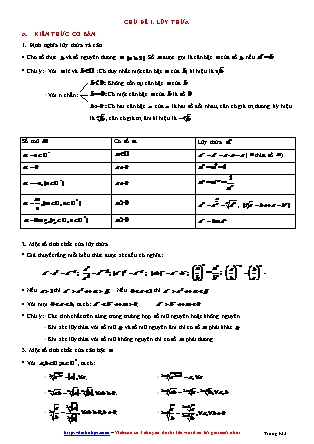 Giáo án môn Toán Lớp 12 - Chủ đề 1: Lũy thừa