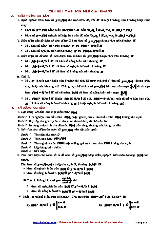 Giáo án môn Toán Lớp 12 - Chủ đề 1: Tính đơn điệu của hàm số
