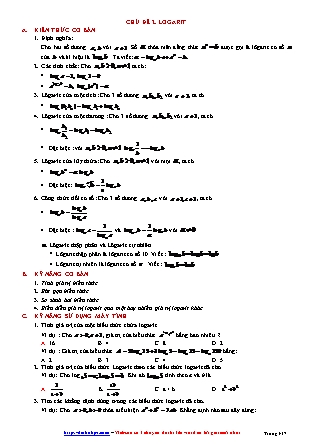 Giáo án môn Toán Lớp 12 - Chủ đề 2: Logarit