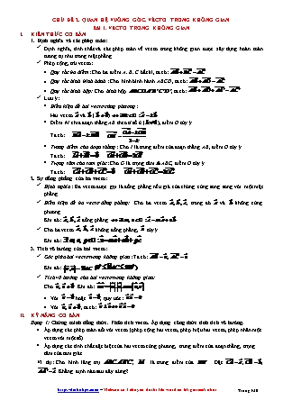 Giáo án môn Toán Lớp 12 - Chủ đề 2: Quan hệ vuông góc, vecto trong không gian