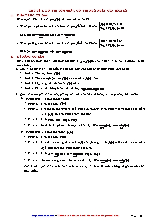 Giáo án môn Toán Lớp 12 - Chủ đề 3: Giá trị lớn nhất, giá trị nhỏ nhất của hàm số