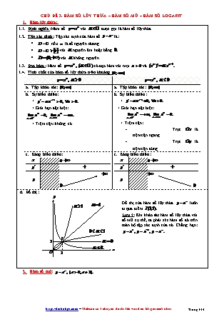 Giáo án môn Toán Lớp 12 - Chủ đề 3: Hàm số lũy thừa-Hàm số mũ-Hàm số Logarit