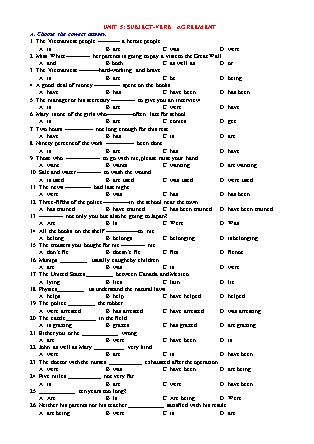 Bài tập ôn thi vào lớp 10 môn Tiếng Anh - Unit 5: Subject-verb agreement (Có đáp án)