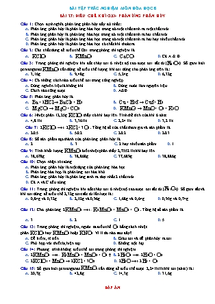 Bài tập trắc nghiệm Hóa học 8 - Bài 27: Điều chế khí oxi-Phản ứng phân hủy (Có đáp án)