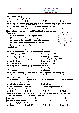 Bộ đề kiểm tra học kỳ I môn Hóa học Lớp 10 (Có đáp án)