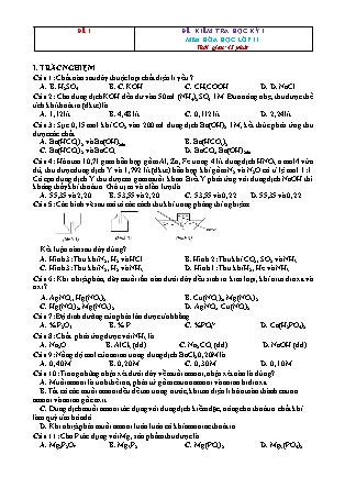 Bộ đề kiểm tra học kỳ I môn Hóa học Lớp 11