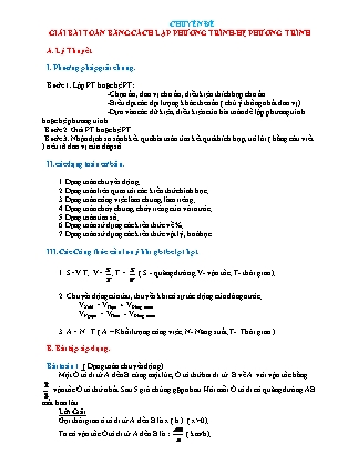 Chuyên đề Giải bài toán bằng cách lập phương trình-hệ phương trình