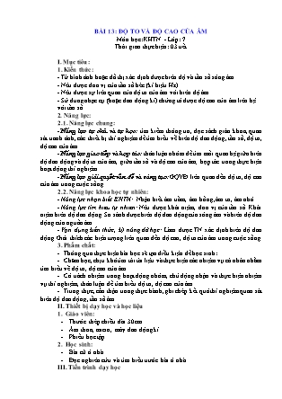 Giáo án Khoa học tự nhiên 7 (Kết nối tri thức) - Bài 13: Độ to và độ cao của âm