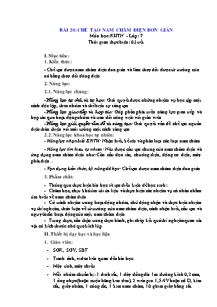 Giáo án Khoa học tự nhiên 7 (Kết nối tri thức) - Bài 20: Chế tạo nam châm điện đơn giản